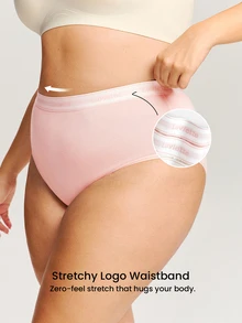 LUVLETTE Plus 3-Pack Cotton Logo High-Waist Briefs Women Underwear Panties Set-Pink - Multicolor - View 5