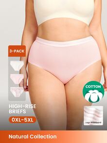 LUVLETTE Plus 3-Pack Cotton Logo High-Waist Briefs Women Underwear Panties Set-Pink - Multicolor - View 17