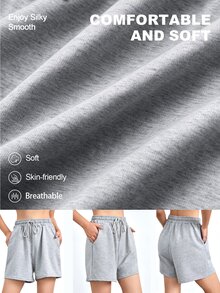 Eassivo Eassivo Women Drawstring Waist Sports Activewear Bottom Shorts Drawstring Shorts Sweater Shorts - Light Grey - View 3