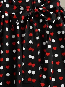 Betty Boop x SHEIN Plus Size Women Cartoon Figure Graphic & Heart Polka Dot Print Loose Belted Robe - Black - View 5
