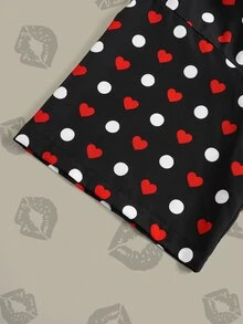Betty Boop x SHEIN Plus Size Women Cartoon Figure Graphic & Heart Polka Dot Print Loose Belted Robe - Black - View 7