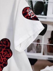 Betty Boop x SHEIN Women's Fashionable Versatile Leopard Print & Cartoon Character Colorblock Round Neck T-Shirt - White - View 6
