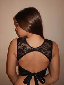 SHEIN BAE Fall Clothes For Women Women's Sexy Elegant Cutout Neckline Backless Twist Design Top Elegant Top Casual Top For Women Vacation Outfits Women - Black - View 5