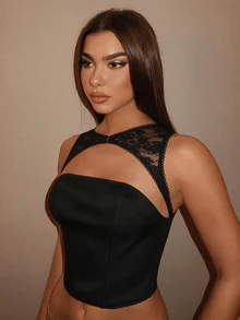 SHEIN BAE Fall Clothes For Women Women's Sexy Elegant Cutout Neckline Backless Twist Design Top Elegant Top Casual Top For Women Vacation Outfits Women - Black - View 3