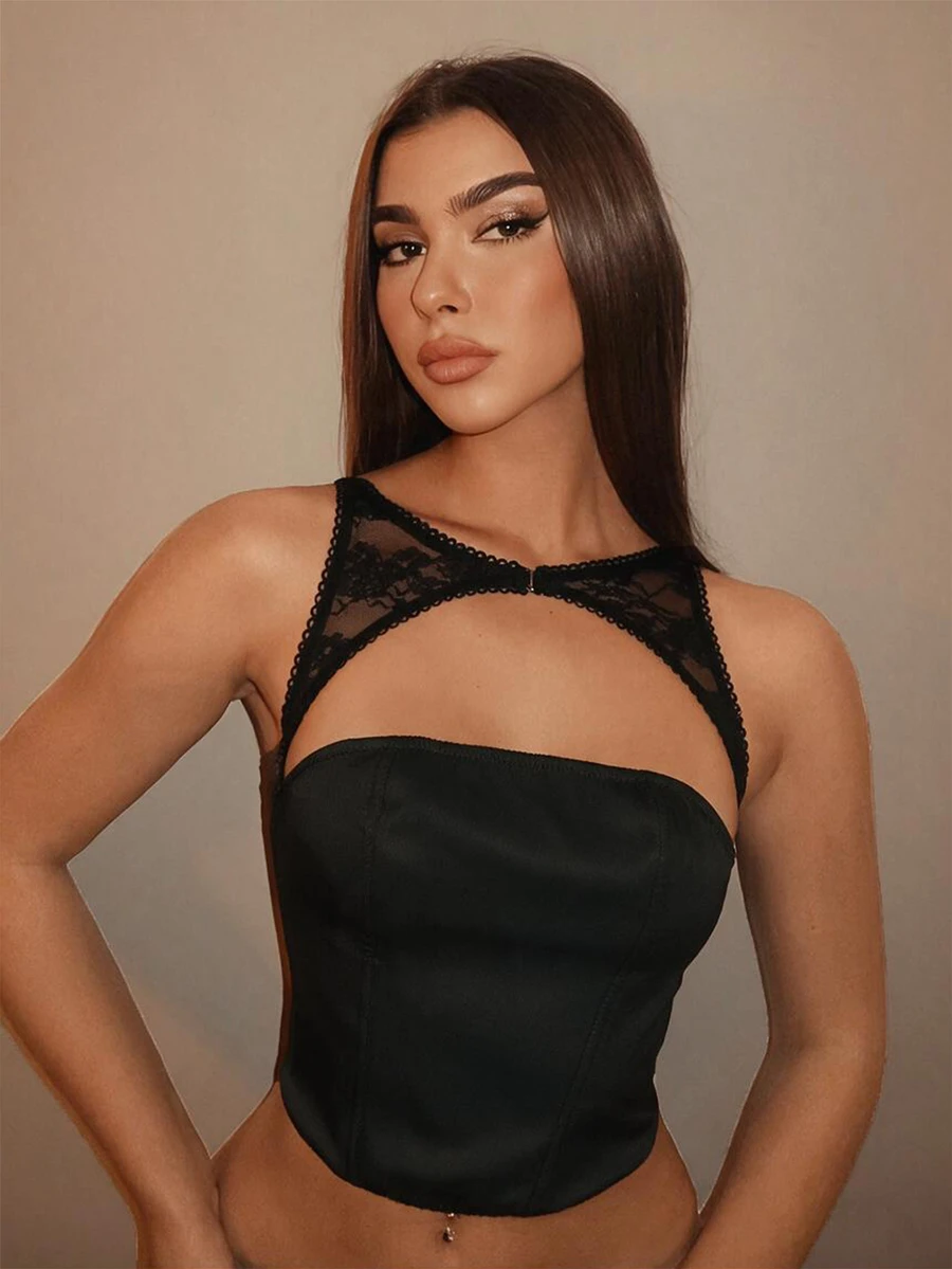 SHEIN BAE Fall Clothes For Women Women's Sexy Elegant Cutout Neckline Backless Twist Design Top Elegant Top Casual Top For Women Vacation Outfits Women - Black - View 1