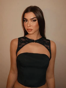 SHEIN BAE Fall Clothes For Women Women's Sexy Elegant Cutout Neckline Backless Twist Design Top Elegant Top Casual Top For Women Vacation Outfits Women - Black - View 4