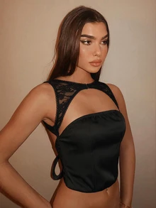 SHEIN BAE Fall Clothes For Women Women's Sexy Elegant Cutout Neckline Backless Twist Design Top Elegant Top Casual Top For Women Vacation Outfits Women - Black - View 2