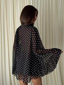 Aloruh Women's Polka Dot Casual Vintage Elegant Daily Long Sleeve Top Office Party Fall,Y2K,Going Out Tops,Basic Blouses,Social Blouse,Office Tops,Halloween - Black - View 2