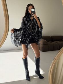 Aloruh Women's Polka Dot Casual Vintage Elegant Daily Long Sleeve Top Office Party Fall,Y2K,Going Out Tops,Basic Blouses,Social Blouse,Office Tops,Halloween - Black - View 7