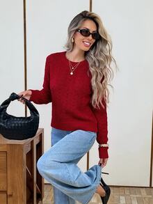 Serisse Women's Elegant Back Mesh Lace Patchwork Hollow Knit Sweater Christmas Red - Red - View 5