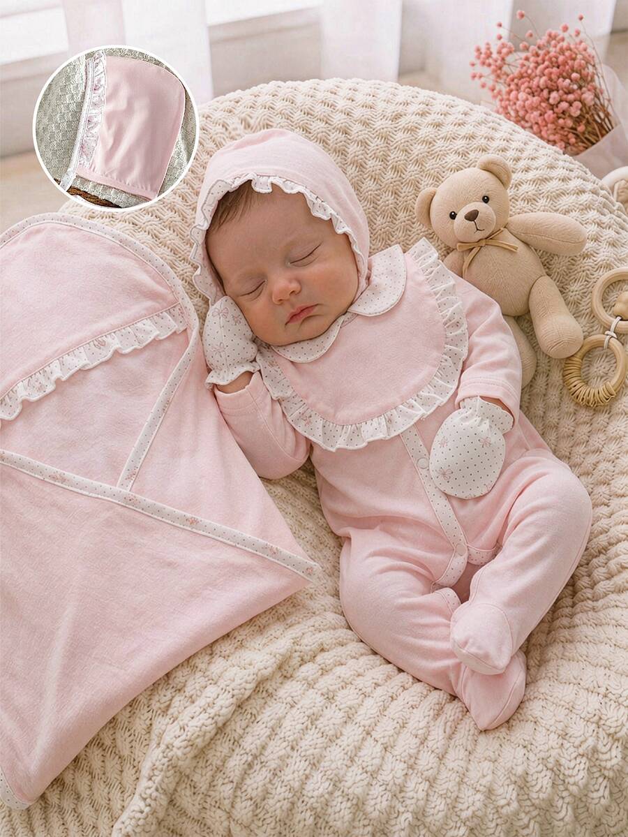 Newborn Gift Set With Cute Bow Element Design, Loved And Sought After By Children, Made Of Comfortable Soft Skin-Friendly Fabric, Suitable For Children's Home Wear, Bringing Comfortable Sleep And Healthy Growth To Children - Baby Pink - View 1