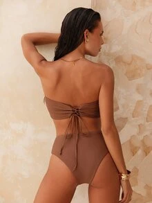 Swim Chiccia 2026 Special Fabric Women's Brown Side High Cut Halter Backless Tie Vacation Bikini Two Pieces Swimwear, Spring/Summer - Coffee Brown - View 6