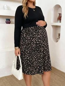 Plussiva 大尺碼孕婦拼色休閒日常夏季洋裝冬季穿搭女款秋季 - 黑色 - 查看 6