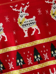 Sorvial Men's Deer Pattern Crew Neck Long Sleeve Casual Christmas Sweater - Red - View 2