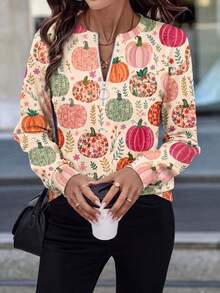 SHEIN LUNE Women's All-Over Print Casual Versatile Daily Wear Long Sleeve Sweatshirt - White - View 5