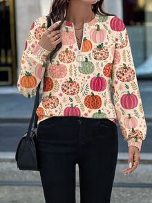 SHEIN LUNE Women's All-Over Print Casual Versatile Daily Wear Long Sleeve Sweatshirt - White - View 6