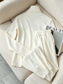 Trelyra Beige Casual 2 Pieces Set, Top, Pants, Workout Sets For Women, Going Out, Fall Clothes, College Outfit, School, Basic Everyday Lounge - White - View 2