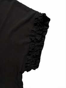 SHEIN CURVE+ Elegant Casual Round Neck Short Sleeve Crinkle Decor Black Plus Size Shirt Spring Summer Autumn Office Business Brunch Formal Party Formal - Black - View 4