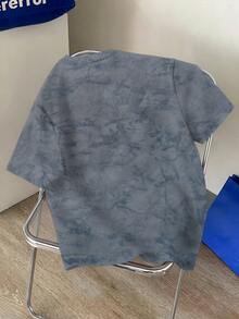 OlaRiff 男士 60% 棉 灰藍色 破舊風 T-shirt - 藍色 - 查看 4