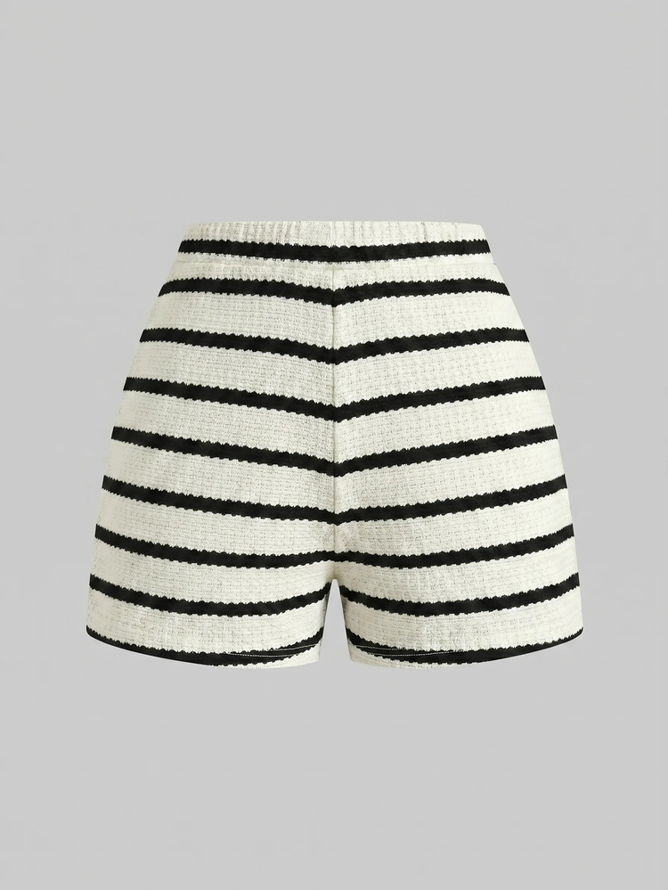 Lavishia Women's Black And White Striped Metal Button Tank Top And Shorts Vacation 2 Pieces Set Beach Summer Coastal Chic Elegant Modest Casual - Multicolor - View 5