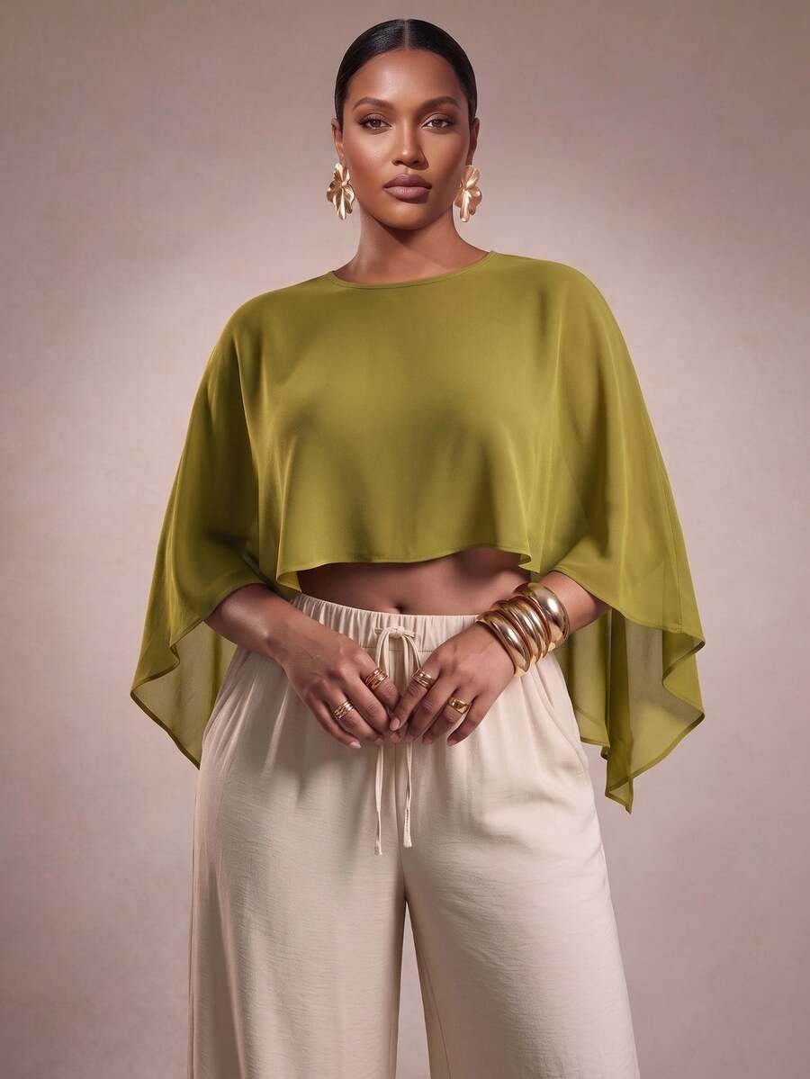 Zivah New Fall/Winter Plus Size Women's Mustard Green Asymmetrical Chiffon Top/ Elegant/Autumn/Holiday/Festival/Vacation/Boho/Commuter/Concert/Travel