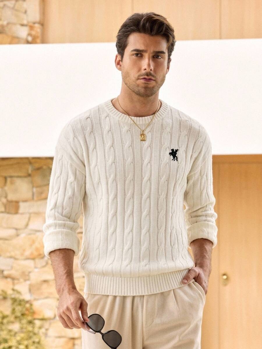 HIMLAND Autumn/Winter New Round Neck Fashion Versatile Pullover Long Sleeve Sweater For Men Halloween Christmas Winter Party Autumn  - White - View 1