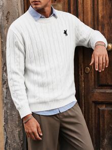 HIMLAND Autumn/Winter New Round Neck Fashion Versatile Pullover Long Sleeve Sweater For Men Halloween Christmas Winter Party Autumn  - White - View 5