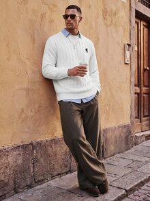 HIMLAND Autumn/Winter New Round Neck Fashion Versatile Pullover Long Sleeve Sweater For Men Halloween Christmas Winter Party Autumn  - White - View 3