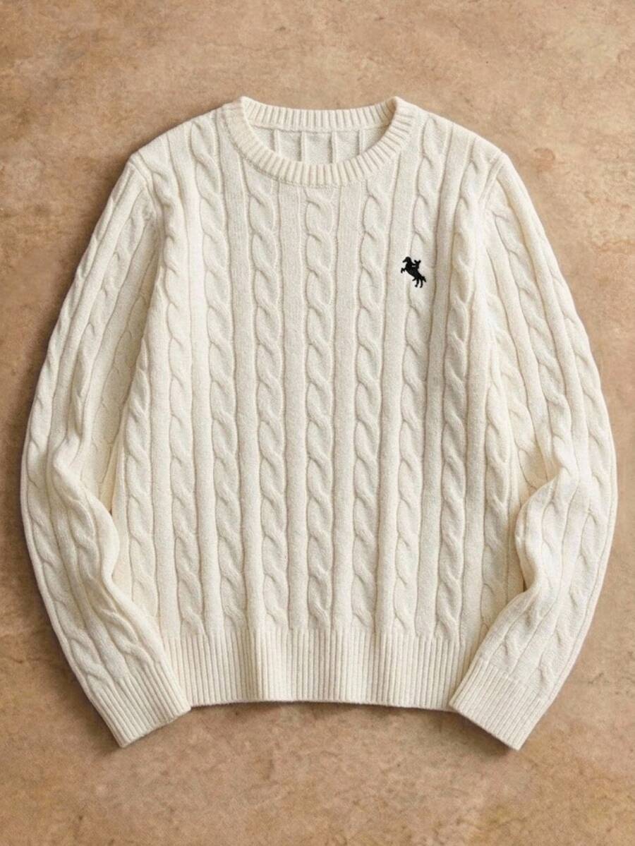 HIMLAND Autumn/Winter New Round Neck Fashion Versatile Pullover Long Sleeve Sweater For Men Halloween Christmas Winter Party Autumn - White - View 1