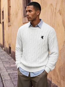 HIMLAND Autumn/Winter New Round Neck Fashion Versatile Pullover Long Sleeve Sweater For Men Halloween Christmas Winter Party Autumn  - White - View 7