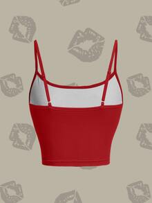 Betty Boop x SHEIN Women's Fashionable Cropped Camisole, Suitable For Music Festivals And Dates - White - View 2