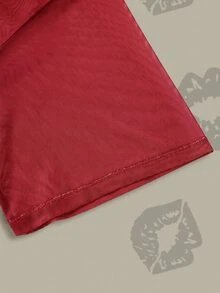Betty Boop x SHEIN Figure & Letter Graphic Drop Shoulder Mesh Top Without Bra - Red - View 8
