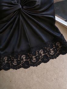INAWLY Women's Solid Color Twisted Design Contrast Lace Fashion Tube Top - Black - View 4