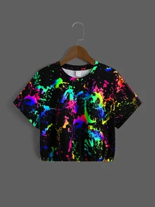 SHEIN ICON Women Reflective Ink Print Crop Graphic Tee - Multicolor - View 2