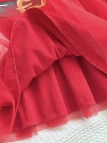 SHEIN 女嬰可愛卡通聖誕網眼針織洋裝，適合室內、戶外、拍照、派對、聚會、聖誕節 - 紅色 - 查看 7
