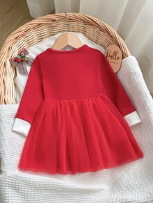SHEIN 女嬰可愛卡通聖誕網眼針織洋裝，適合室內、戶外、拍照、派對、聚會、聖誕節 - 紅色 - 查看 4