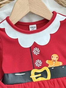 SHEIN 女嬰可愛卡通聖誕網眼針織洋裝，適合室內、戶外、拍照、派對、聚會、聖誕節 - 紅色 - 查看 6