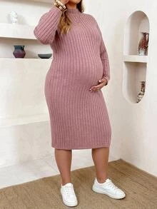 Plussiva 大尺碼純色休閒日常穿著夏季孕婦女款冬季家居服粉色洋裝秋季 - 藕粉色 - 查看 8