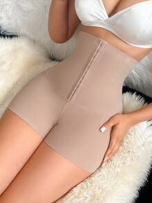 1pc Women's Solid Color Front Button High Waist Shapewear Bottom Hip Dip Shapewear High Waisted Legging Shorts Booty Lifting Shapewear - Mocha Brown - View 5