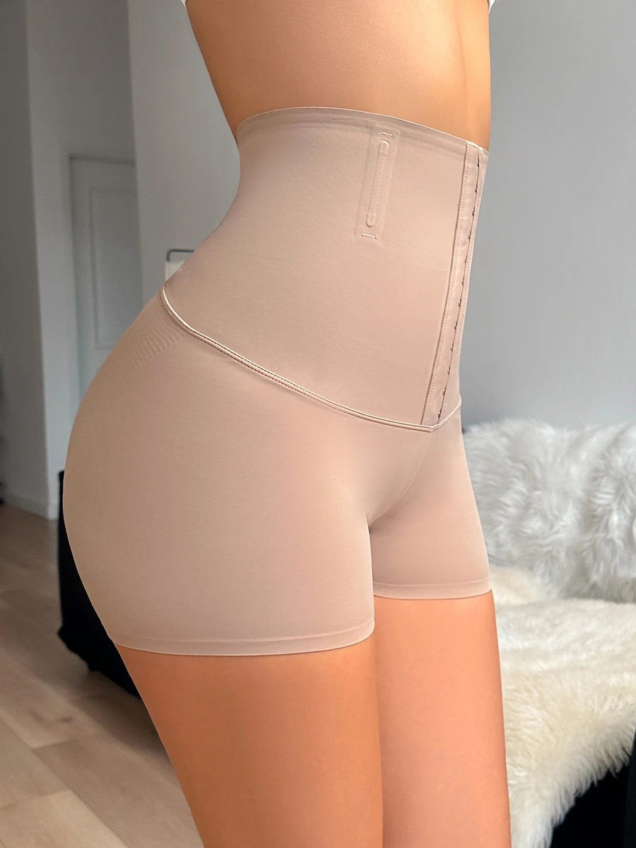 1pc Women's Solid Color Front Button High Waist Shapewear Bottom Hip Dip Shapewear High Waisted Legging Shorts Booty Lifting Shapewear - Mocha Brown - View 1