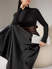 Heiryn Women's Fashionable High Neck Mid-Length Dress For Commuting - Black - View 8
