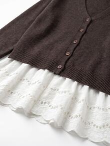 SHEIN CURVE+ Plus Size Women's Colorblock Casual Daily Cardigan - Brown - View 2