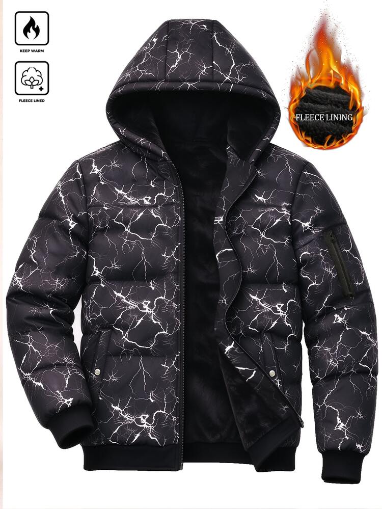 Manfinity Homme Men's All-Over Print Hooded Zip-Up Casual Daily Winter Padded Coat - Multicolor - View 1