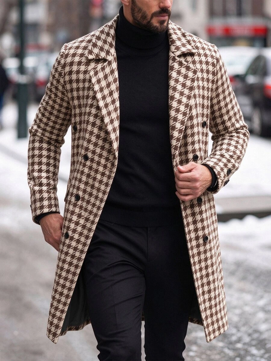 Manfinity Homme Men's Casual Streetwear Versatile Overcoat Office Work Black And White Leopard Print Fall - Multicolor - View 1