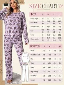 SHEIN Women Panda And Heart Print Ribbed Crew Neck Long Sleeve Top And Straight Leg Pants Soft Stretch 2-Piece Casual Pajama Set - Multicolor - View 5