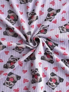 SHEIN Women Panda And Heart Print Ribbed Crew Neck Long Sleeve Top And Straight Leg Pants Soft Stretch 2-Piece Casual Pajama Set - Multicolor - View 4
