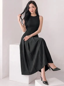 Heiryn Commuter Casual Pleated Women's Dress,Business Casual Woman - Black - View 3