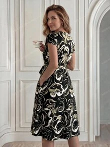 Miaspire Women's All-Over Print Casual Granny Elegant Daily Office Birthday Formal Summer Travel Dress Formal Homewear Party Black - Black - View 2