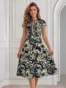 Miaspire Women's All-Over Print Casual Granny Elegant Daily Office Birthday Formal Summer Travel Dress Formal Homewear Party Black - Black - View 6