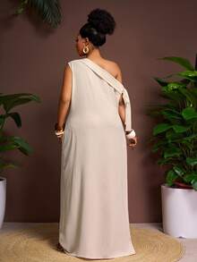 Veslaya Vestido de unicolor talla grande, uso casual y de vacaciones para uso diario, primavera/verano - Albaricoque - Ver 3